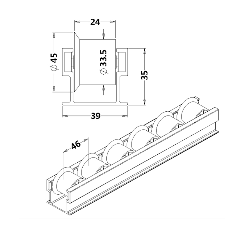 Roller track-Aluminum flow rails(2B-35) Roller track-Aluminum flow rails(2B-35)